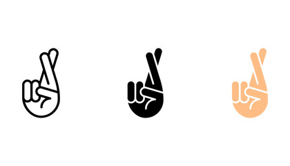 Fingers crossed emoji linear icon set. Luck, superstition hand gesture. Hand with middle and index fingers crossed. vector illustration on white background - obrazy, fototapety, plakaty