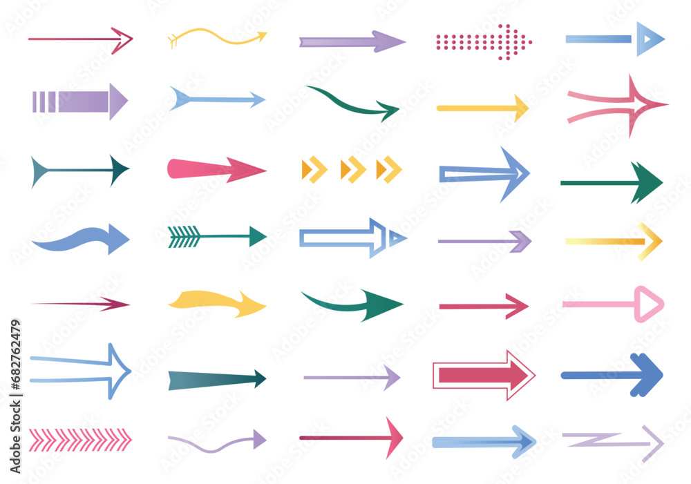 Aufkleber arrows set in flat cartoon design. highlighting of the splash of color and direction using this dyna