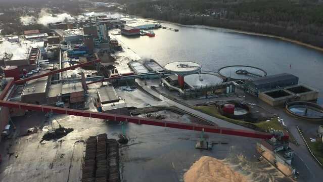 Aerial view of paper mill industrial factory in Hallstavik Sweden