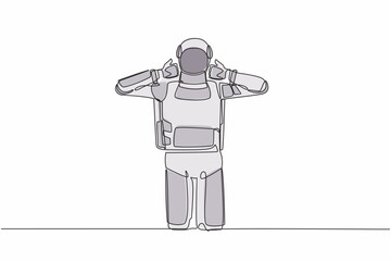Continuous one line drawing young astronaut standing with two thumbs up gesture. Deal, like, agree, approve, accept. Cosmonaut outer space concept. Single line draw graphic design vector illustration