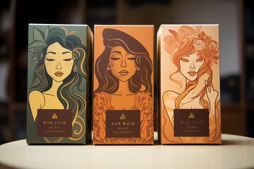 a group of boxes with a woman's face on them