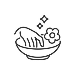 Spa for hands, linear icon, soaking tub for nails. Line with editable stroke