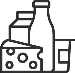 Dairy products, linear icon, cheese milk yogurt kefir. Line with editable stroke