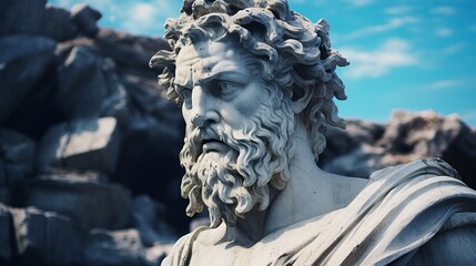 Generative AI, Stoicism concept, sculpture of a stoic, representing philosophy, ancient greek god statue - obrazy, fototapety, plakaty