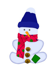 Snowman with a blue hat and red scarf