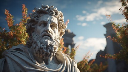 Generative AI, Stoicism concept, sculpture of a stoic, representing philosophy, ancient greek god statue - obrazy, fototapety, plakaty