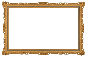 Gilded patterned frame of a painting in the Baroque style on a transparent background, in PNG format.
