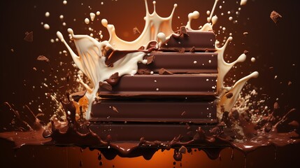 a chocolate bar splashing in a chocolate splash