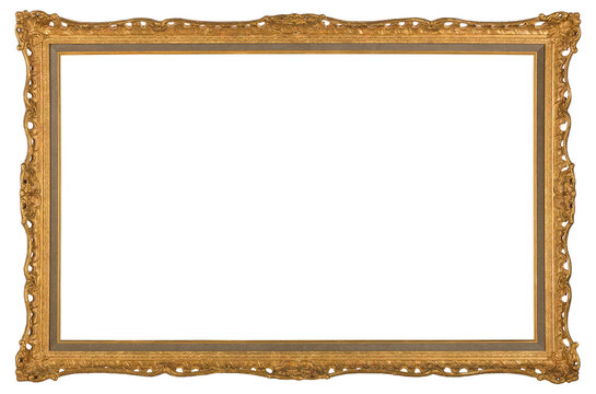 Gilded patterned frame of a painting in the Baroque style on a transparent background, in PNG format.
