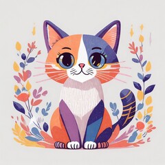 鮮やかで明るく優しくこちらを見つめる可愛い猫のイラスト
 bright, vibrant, and affectionate illustration of a cute cat looking at you