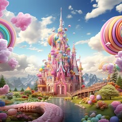 Amusement park colorful candies clouds rainbows fairies candy