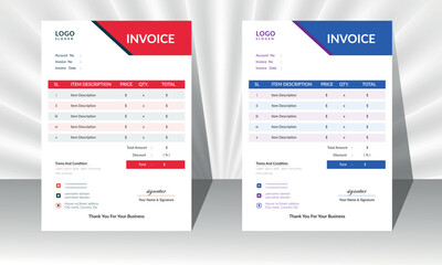 Fototapeta na wymiar Simple Invoice design with red and blue color, vector file