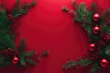 christmas wreath on red background