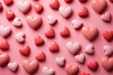 a group of hearts on a pink surface