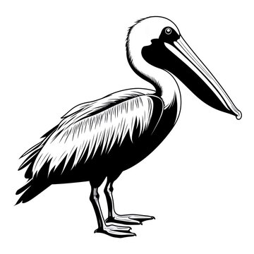 recommend clip art: a black and white drawing of a pelican