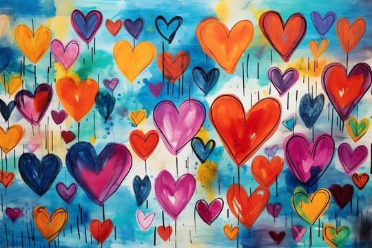 a colorful heart painting on a blue background