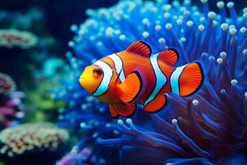 Fototapeta na wymiar a clown fish swimming in anemone