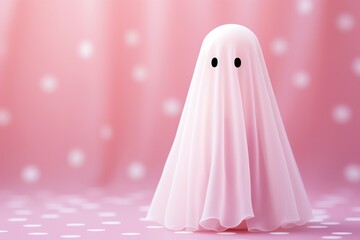 a white sheet with black eyes and a pink background