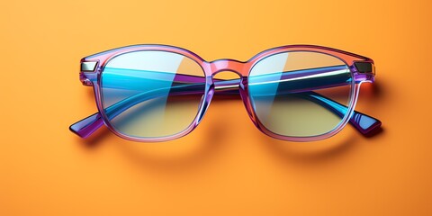 a pair of glasses on a yellow surface - obrazy, fototapety, plakaty