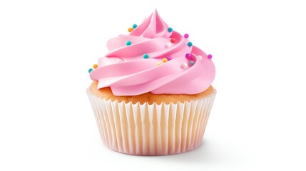 a cupcake with pink frosting and sprinkles