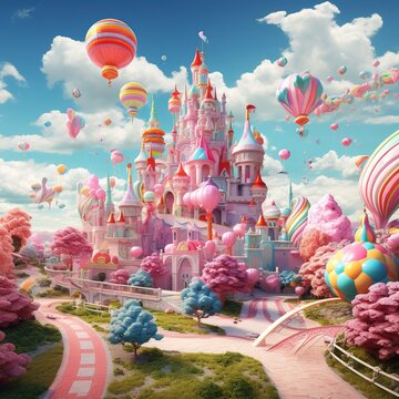 Amusement park colorful candies clouds rainbows fairies candy