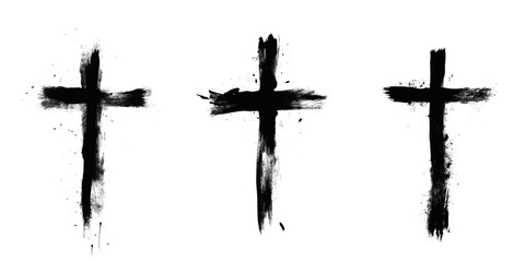 Holy Cross , Charcoal Cross Set of Three, Finger Smudging Crucifix with Transparent background