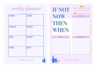 Collection of planners templates. Blank vertical notepad page. Business Organizer. Calendar daily, weekly, monthly, yearly, habit tracker, project, notes, goals. Editable vector illustration