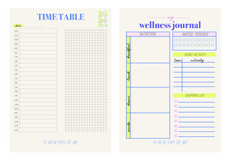 Collection of planners templates. Blank vertical notepad page. Business Organizer. Calendar daily, weekly, monthly, yearly, habit tracker, project, notes, goals. Editable vector illustration