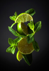 Fototapeta premium Lime slices and mint.
