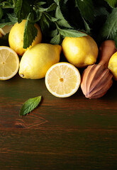 Fresh juicy lemons with mint.