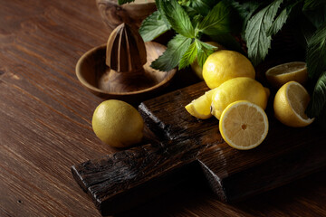 Fresh juicy lemons with mint.