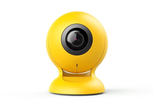 a yellow round camera with a black circle