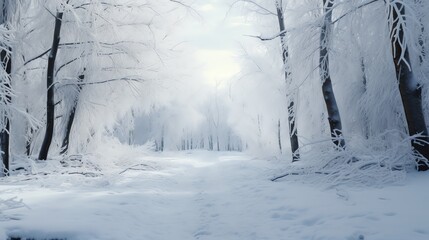 a snowy path through a forest