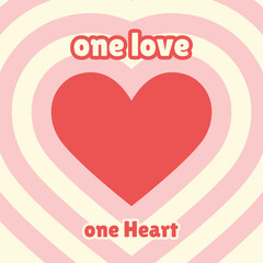 Groovy Vector illustration. Trendy backgrounds in retro style 60s, 70s, 80s. Card with the inscription "one love one heard"