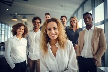 Fototapeta premium Group of young business people posing as a team in the office