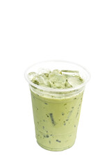 Iced milk green tea in plastic cup.