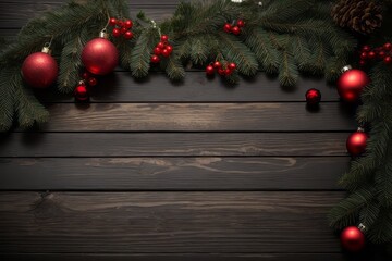 Fototapeta na wymiar Christmas rustic background with black wooden planks