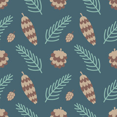 Winter seamless pattern with fir branch and pine cone - 682776069
