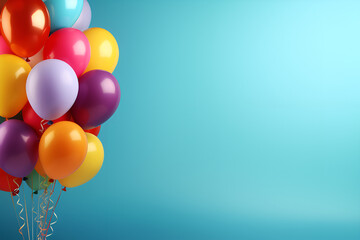 Bunch of bright balloons and space for text against color background
