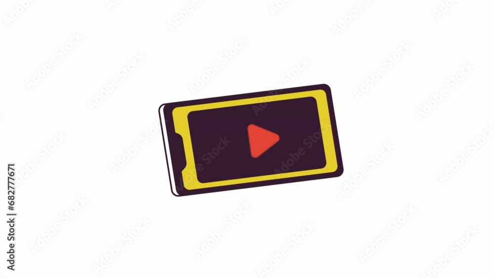 Aufkleber swiping video phone line 2d object animation. video streaming service on smartphone flat color carto