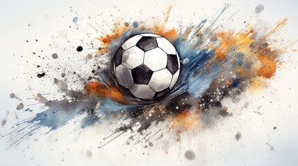 Dynamic Soccer Ball Illustration with Artistic Flair – Unique Blend of Pencil Sketch and Watercolor Elements