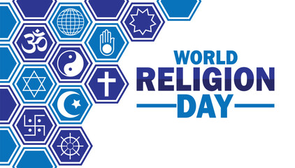 World Religion Day. Holiday concept. Template for background, banner, card, poster with text inscription. Vector illustration