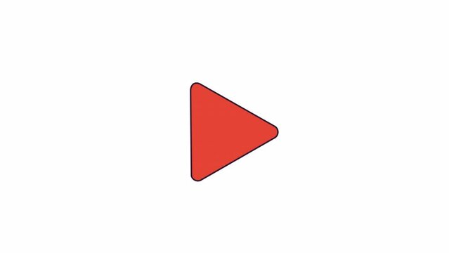 Red play button pulsing line 2D object animation. Streaming media, listening music watching movies flat color cartoon 4K video, alpha channel. Arrow player animated item on white background