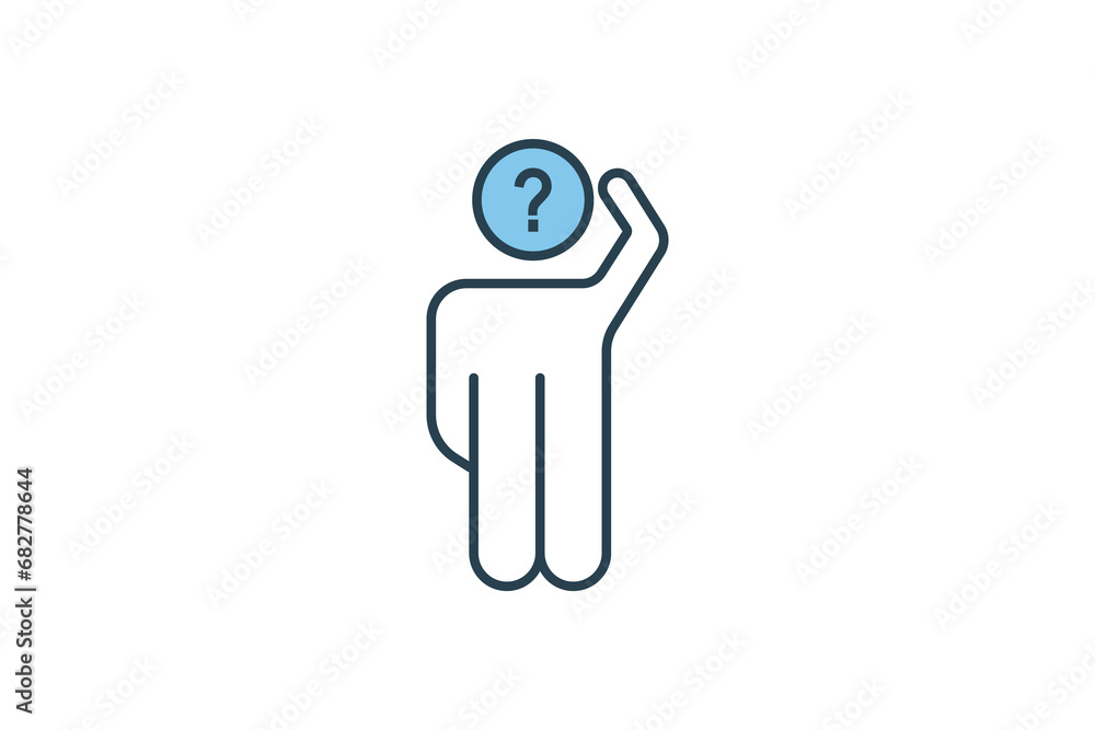 Poster confused icon. human scratching head and question mark. icon related to confusion. flat line icon st