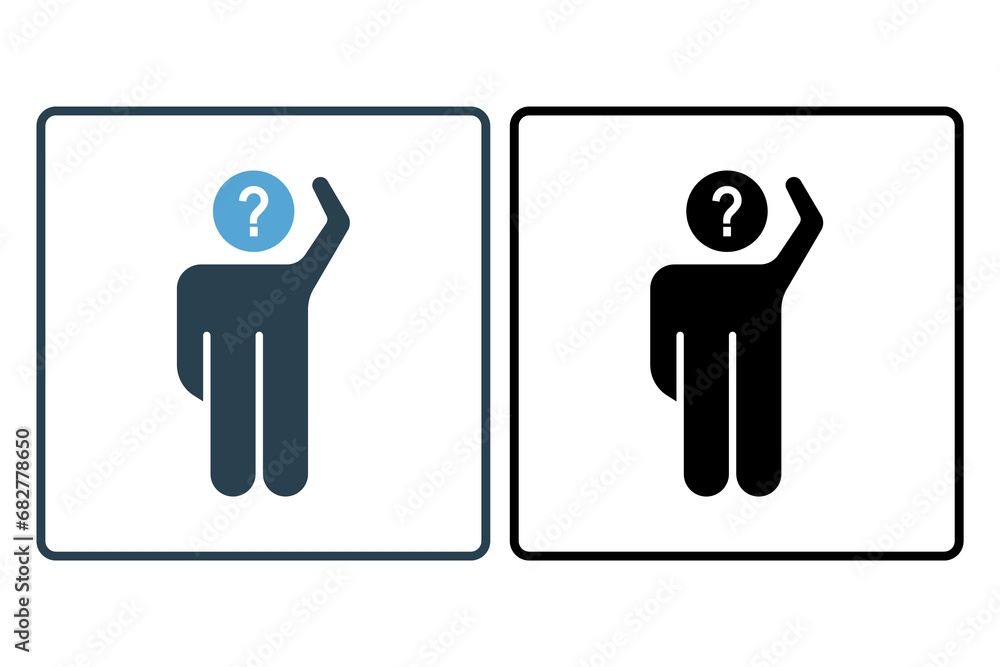 Poster confused icon. human scratching head and question mark. icon related to confusion. solid icon style.