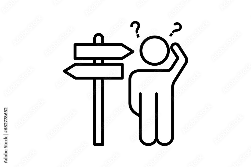 Poster lost icon. human scratching head and directions. icon related to confusion. line icon style. simple 