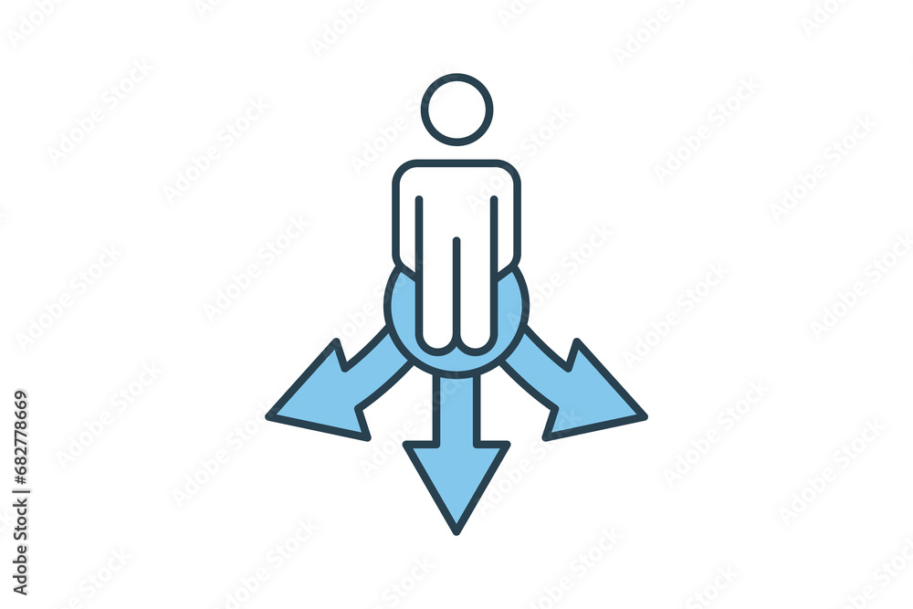 Poster lost direction icon. human scratching head and arrow. icon related to confusion. flat line icon styl