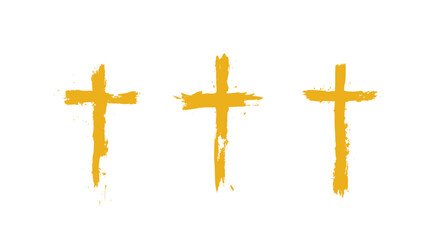 Holy Cross Icons Set of Three, Vector SVG in Raw Painted Style in Golden Color