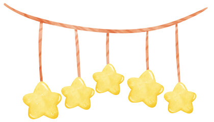 Star garland watercolor illustration hand painting