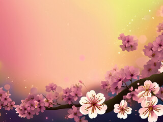 Spring cherry blossom scene with copy space